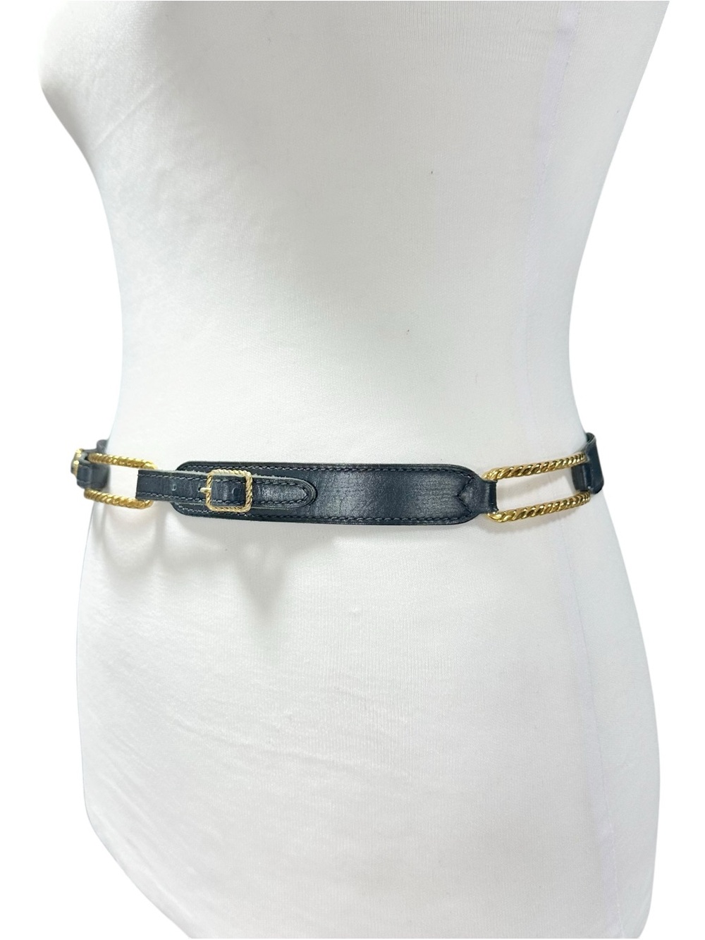 Gucci Gold & Navy Blue Leather Adjustable Vintage Classic Slim Belt Size 72/28 - Picture 5 of 15